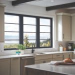 100 Series casement and picture windows; black interiors, black hardware, specified equal light grilles
Keywords: kitchen, lake, mountain